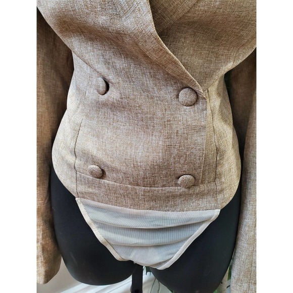 L' Atiste Beige Polyester Full Sleeve Notch Lapel Button Front Bodysuit Blazer M - Picture 4 of 11